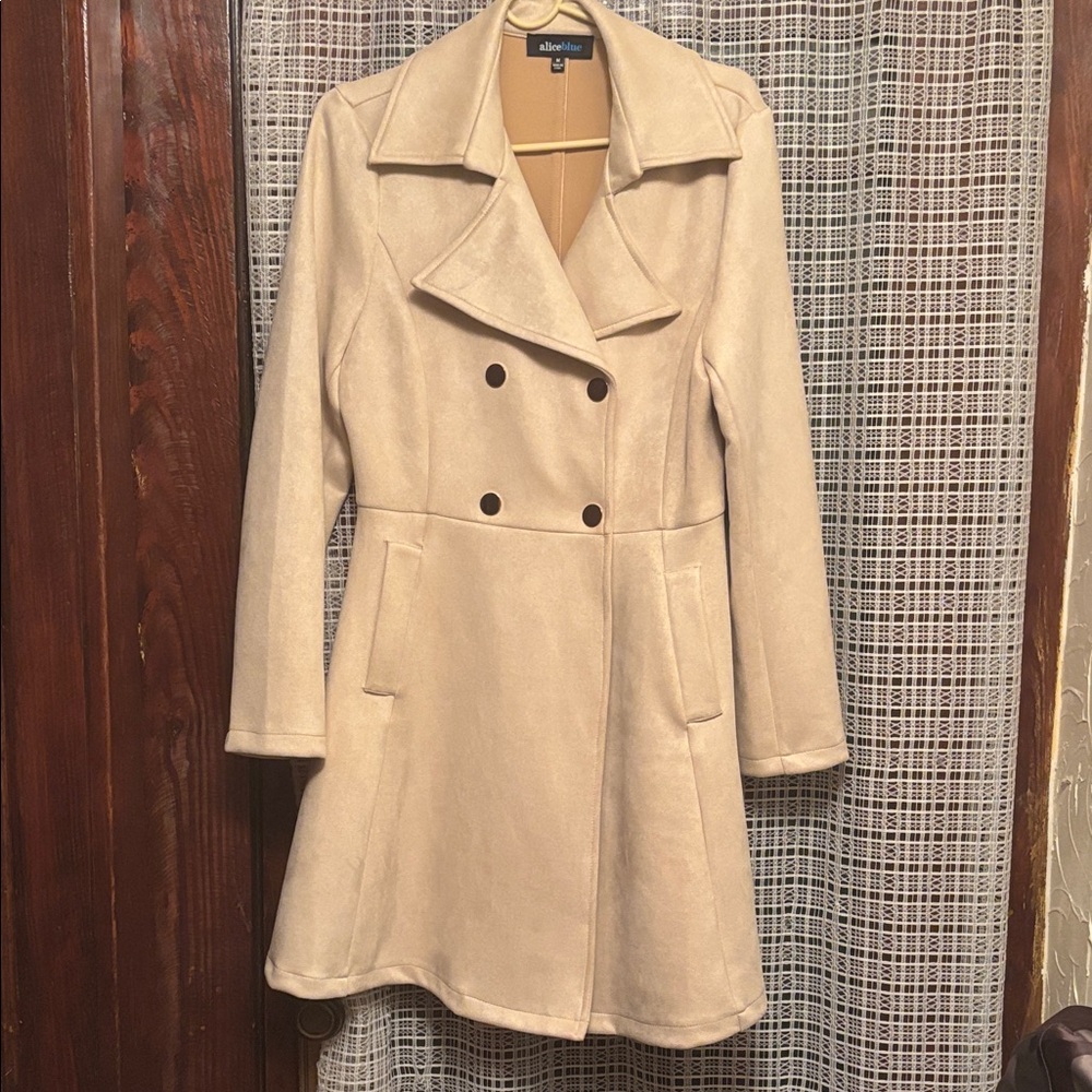 Alice blue Women's Beige Double-Breasted suede like jacket size M